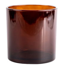 Load image into Gallery viewer, An amber brown translucent glass tumbler with a smooth, cylindrical shape, shown against a plain white background.
