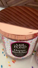 Load and play video in Gallery viewer, Sprinkled Cupcake &quot;Happy Birthday&quot; Candle - Mill Pond Exclusive
